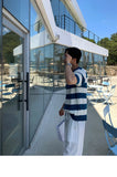 WIAOFELLAS  -  Fashion Men's Striped Contrast Color Knit Loose T-shirts Trendy Short Sleeves O-neck Casual Tops Male 2025 Summer 2A0917