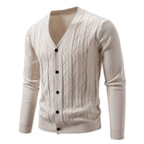 Wiaofellas  -  Knitted Cardigan Sweater Men Korean Style Fashion Smart Casual V-Neck Knitted Sweatercoat Mens Slim Sweater Outerwear