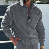 Wiaofellas  -  Spring Mens Casual Corduroy Shirts Streetwear Vintage Turn-down Collar Buttoned Mens Shirt Tops Fashion Pockets Cargo Shirt