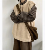 WIAOFELLAS  -  Men Autumn Winter Retro O-neck Knitted Vest Men's Oversize Loose Pullover Waistcoat Male Solid Sweater Sleeveless Tops K460