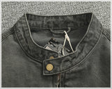 WIAOFELLAS  -  Vertical collar button-down tooling biker jacket men's texture granular bead canvas woven vintage casual Detroit jacket