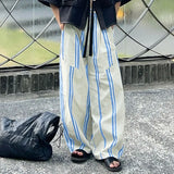 WIAOFELLAS  -  Men Striped Pants Button Oversize Joggers Casual Wide Leg Pants Men Streetwear 2025 Fashion Loose Long Trousers S-5XL