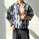 WIAOFELLAS  -  Fashion Shirt Lapel Casual Men's Graffiti Ink Painting Flower Butterfly Outdoor Retro High Quality Material Top