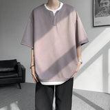 WIAOFELLAS  -  Summer Fashion Fake Two T-shirts Men Lightweight Loose Short Sleeve Casual Pull On Tees Male Solid Streetwear Hip Hop Tops Man