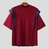 WIAOFELLAS  -  Men T Shirt Patchwork O-neck Short Sleeve Loose Male Tee Tops Streetwear Korean Style Fashion Casual Men Clothing S-5XL