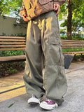 Wiaofellas  -  Retro Japanese Style Work Pants Men's Women's Straight Leg Cuffed Casual Trousers Heavy Duty Drapey Floor Length BF