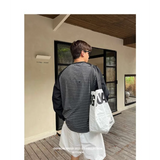 WIAOFELLAS  -  Men Color Block Raglan Sleeve Striped Long Sleeve T-Shirt Loose Fit Casual Top