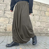 WIAOFELLAS  -  Men Irregular Pants Solid Color Joggers Elastic Waist Joggers Wide Leg Trousers Skirts Streetwear Loose Long Pants