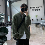 WIAOFELLAS  -  Autumn and winter stand collar cardigan sweater jacket men's zipper loose long sleeve American retro