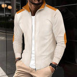 WIAOFELLAS  -  Spring Autumn Men Vintage Patchwork Long Sleeves Jacket Jacquard Wrist Embroidery Zipp Cardigan Top Fashion Slim Coat