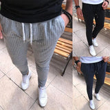 WIAOFELLAS  -  Plus Size M-5XL Men Striped Ankle Length Jogger Pants Casual  Cotton Slim Skinny Sweatpants Long  Street