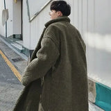 WIAOFELLAS  -  Hong Kong style lamb wool thickened long coat men's winter granular coat large size padded jacket Internet celebrities keep warm