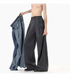 WIAOFELLAS  -  simple men's casual trousers pleated design new solid color wide leg bottom loose straight thin male pants summer