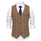 Wiaofellas  -  Men Suit Vest Herringbone Fabric Stripe Waistcoat Business Casual Turndown Collar Men's Formal Party Dress Blazer Vests V13