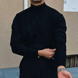 Wiaofellas  -  Korean Fashion Turtleneck Slim Sweaters Mens Casual Solid Color Bottoming Knit Tops Men Spring Fall Stylish Long Sleeve Sweater