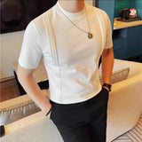 WIAOFELLAS  -  69% Cotton Stretch Men's T-Shirt - Breathable Modern Fit with Vertical Seam Detail, Timeless Casual Top for Everyday Comfort