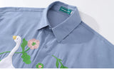 WIAOFELLAS  -  Men Shirt Summer Funny Plush White Goose Embroilery Short Sleeve Button Up Shirts HipHop Harajuku Casual Loose Streetwear Shirt