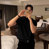 Wiaofellas  -  Men Luxury Mock Neck Short Sleeve T-shirts Summer Casual Solid Color Slim Fit Knitwear Korean Fashion Half Turtleneck Tops