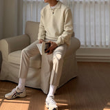 WIAOFELLAS  -  Trendy Solid Color Men's Sweater Polo Shirts 2025 Autumn Winter New Casual Long Sleeve Knitted Jumpers Men Fashionable Sweaters