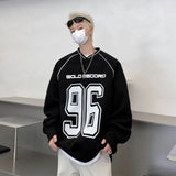 Wiaofellas  - American Digital Print V-Neck Sweatshirt Autumn Baseball Jersey Long Sleeve High Street Designer Biker Tops Unisex Clothing