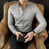 WIAOFELLAS  -  High-end Velvet Shirts for Men Long Sleeved Slim Lapel Social Camisas De Hombre Luxury Handsome Autumn Mens Clothing Plus Size