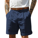 WIAOFELLAS  -  Men'S Cotton And Linen Shorts Fashion Casual Solid Color Sexy Elastic Waist Half Length Pants Slim Fit Street Beach Wear