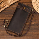 WIAOFELLAS  -  Vintage Hasp Open Genuine Cow Leather Men Wallet Large Capacity Crazy Horse Real Leather Man Bifold Purse Clutch Wallet chain