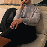Wiaofellas  -  Korean Fashion Turtleneck Slim Sweaters Mens Casual Solid Color Bottoming Knit Tops Men Spring Fall Stylish Long Sleeve Sweater