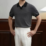 WIAOFELLAS  -  Men's Color Matching Knitted Short-Sleeved Polo Shirt American Retro Fashion Trend Loose Casual Breathable Summer Men's Tops