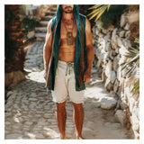 Wiaofellas  -  Holiday Casual Men's Hooded Sleeveless Vest Retro Ethnic Style Hooded Men's Sleeveless Shirt Sleeveless Cardigan Shirts for Men