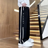 WIAOFELLAS  -  Mens Pants Printed Ribbon Pockets Pants Autumn Casual Streetwear Sports Baggy Joggers Wide Leg Pants Men's Clothing Unisex