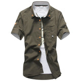 WIAOFELLAS  -  Summer men's Korean-style slim-fit embroidery small mushroom casual short-sleeved stand collar men's shirt