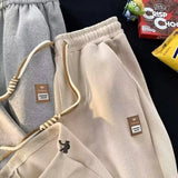 Wiaofellas  -  New Men's Waffle Drawstring Straight Sweatpants High Street Baggy Wide Leg Trousers Summer Y2K Sports Pantalones Hombre