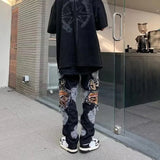 Wiaofellas  -  Vintage Y2K Men Jeans Ripped Design Patchwork Straight Denim Pants Streetwear Mens Hip Hop Loose Embroidery Jean Trousers Spring
