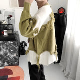 WIAOFELLAS  -  Korean Design Sense Irregular Sweater Men's American Retro Tassel Lazy Style Loose and Cool Men's Knitted Sweater Trend