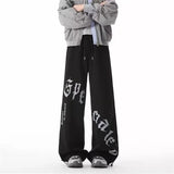 Wiaofellas  -  Autumn Men's Goth Letter Printed Baggy Straight Leg Trousers Hip Hop Fashion Cotton Sports Pants Y2K Vintage Pantalones Hombre
