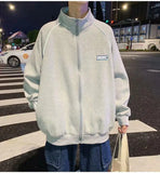 Wiaofellas  -  Velvet Cardigan Sweatshirt Men's Loose Korean Sports Jacket Trendy Hong Kong Style Stand Up Collar Jacket