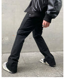 Wiaofellas  -   New Black High Texture Flare Casual Cargo Pants For Men Women Clean Fit Mopping Slim Boot-cut Trousers Free Shipping