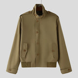 WIAOFELLAS  -  Men Jackets Solid Color Stand Collar Long Sleeve Zipper Button Male Coats Streetwear Fashion Casual Jackets Outerwear