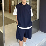 WIAOFELLAS  -  Niche Design Men's Two-piece Solid Color Drawstring Sleeved Hooded T-shirts Straight Wide Leg Loose Male Shorts