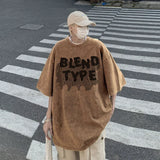 WIAOFELLAS  -  High Street Short Sleeve T-Shirt Men's 2025 Spring/Summer New Harajuku Trend Flocking Klein Blue Streetwear Unisex Hip Hop Tops