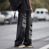 Wiaofellas American style torn jeans, men's summer washed and worn-out, loose fitting wide leg straight tube mop, trendy high street pants