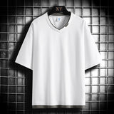 WIAOFELLAS  -  Foreign Trade New Short Sleeve Men's Solid Color T-shirt Summer Casual Versatile Fake Two Piece Top