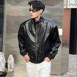 Wiaofellas  -  Spring New Mens Leather Jacket Stand Collar Korean Fashion Loose Hip Hop Motorcycle Coats Outdoor Racing Suit Tops Trend