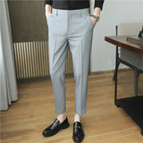 Wiaofellas  -  Men's Slim Fit Dress Pants New Solid Color Formal Trousers Business Casual Straight Leg Suit Pants For Male Office Wedding Wear