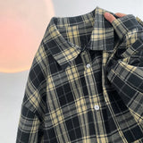 WIAOFELLAS  -  Hong Kong Style Shirt Men's, Plaid Long Sleeve, Retro Loose Fit, Navy Blue