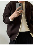 WIAOFELLAS  -  Thickened knitted cardigan fake two pieces wear simple round neck long sleeves lazy layered sweater jacket