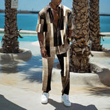 WIAOFELLAS  -  New Spring/Summer Fashion Shirt Set Men's 3D Printed Collar Short Sleeve Casual Solid Color Set Hawaiian Shirt Holiday Men's Set