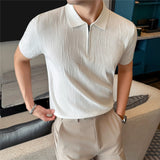 Wiaofellas  -  British Style Summer Casual Polo Shirt for Men Half Zipper Knitted Short Sleeved T-shirt Business Office Social T-shirts M-3XL