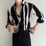 WIAOFELLAS  -  High End Red Striped Men Casual Shirts Autumn Fashion Long Sleeved Men's Floral Shirt Elegant Slim Fit Social Mens Dress Shirt